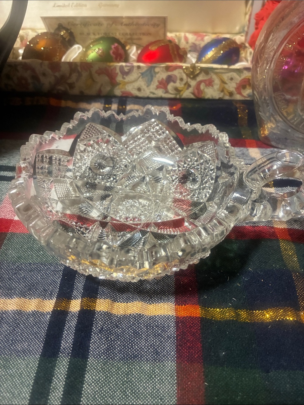 Clear Cut Glass Serving Dish with Handle - Classic Crystal Look